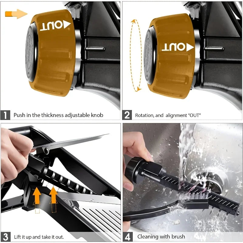 Stainless Steel Mandoline Slicer with 5 Interchangeable Blades and Safety Holder,Adjustable Vegetable & Fruit Cutter for Kitchen