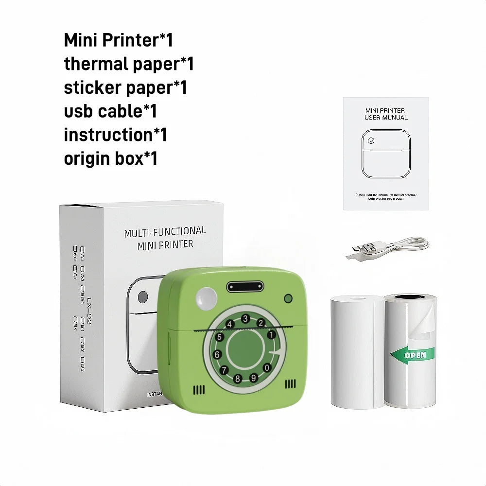 M1 Photo Pocket Printer with 2 Roll for iOS Android Bluetooth Mini Printers Sticker Thermal Printing for Office Kitchen School