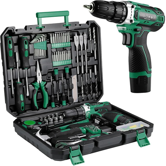 138 Pcs Power Tool Set with 12V Cordless Drill Home DIY Repairs Tool box for Repairs and Maintenance