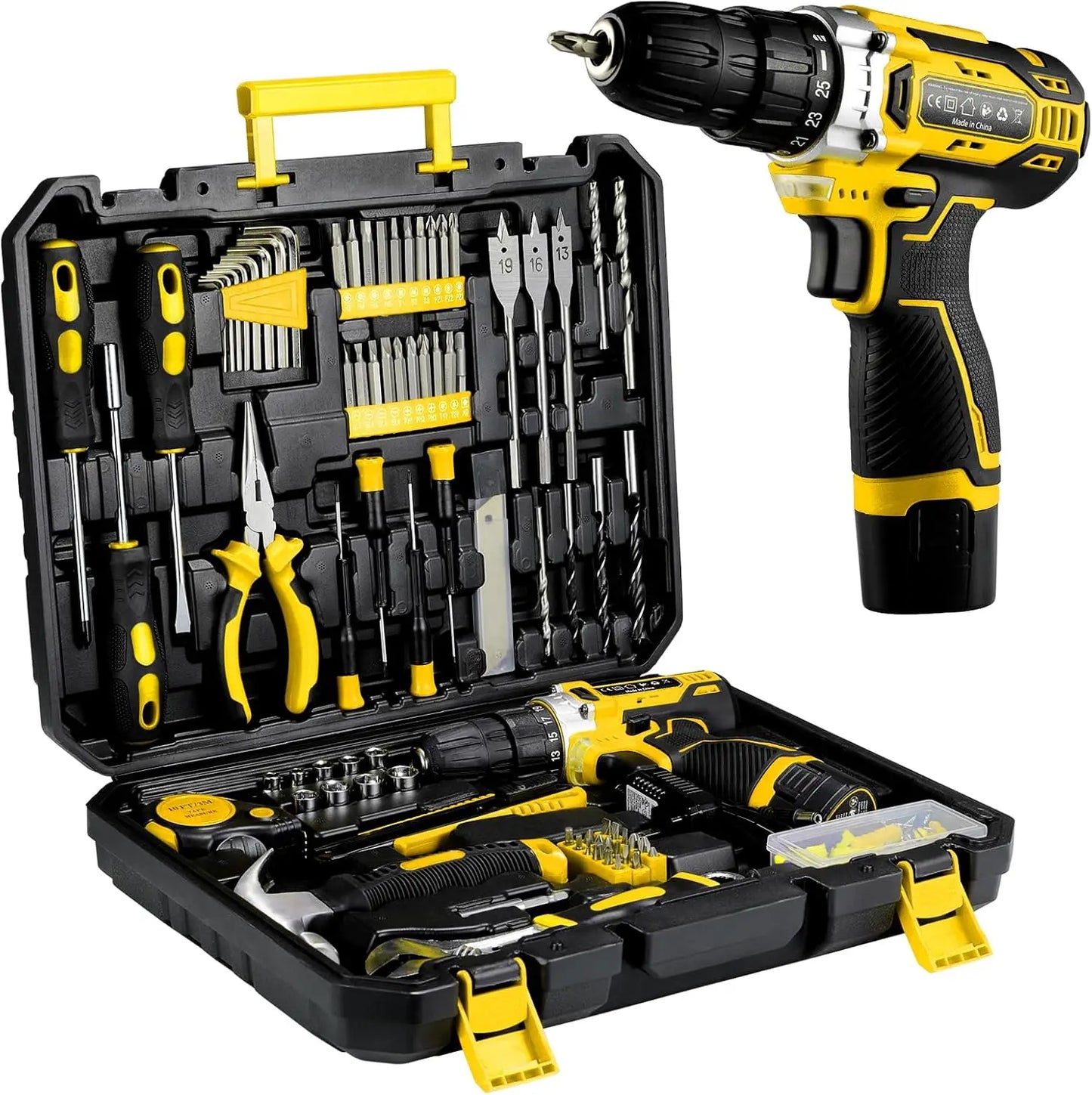 138 Pcs Power Tool Set with 12V Cordless Drill Home DIY Repairs Tool box for Repairs and Maintenance