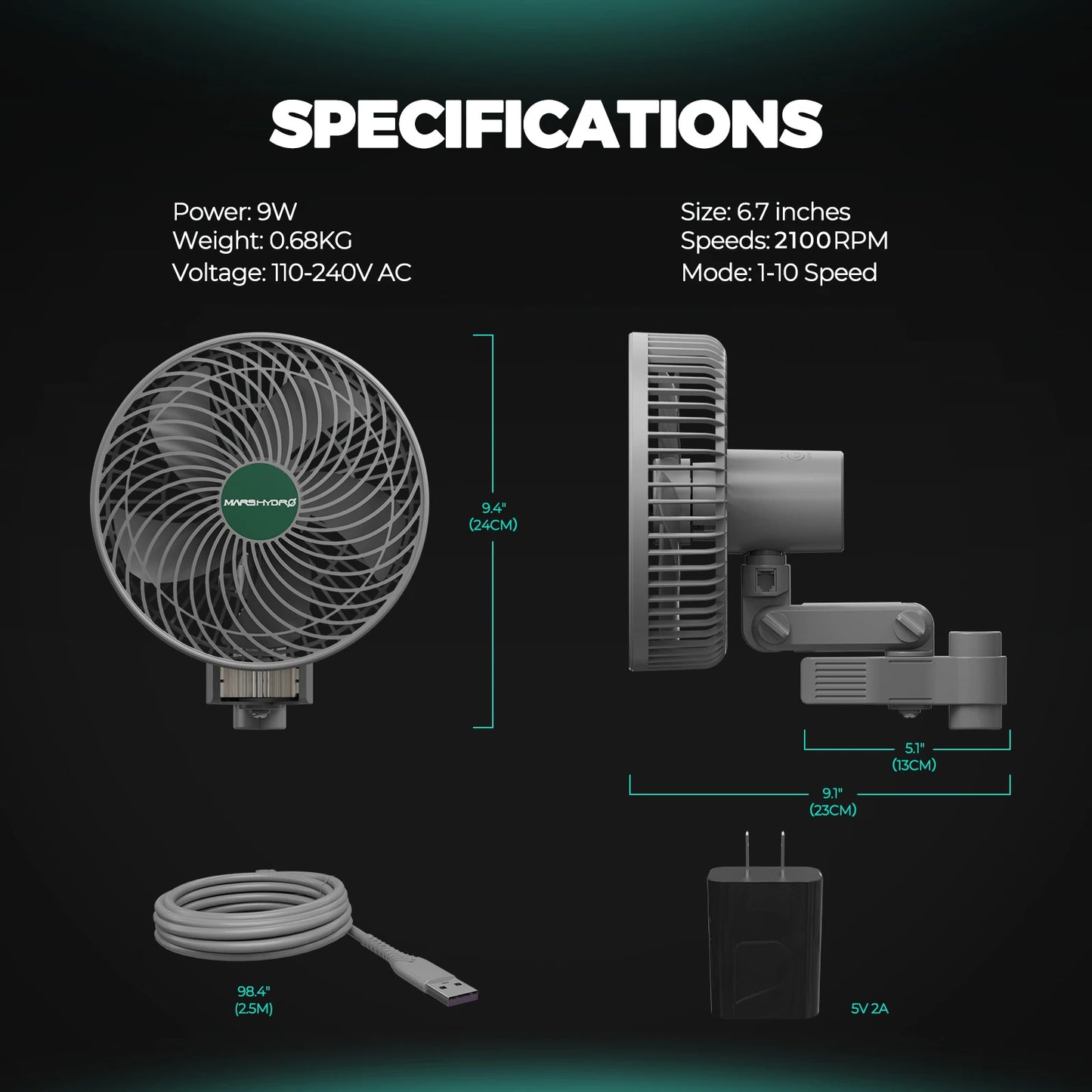 Mars Hydro Clip On Fan EC Motor Auto Oscillating