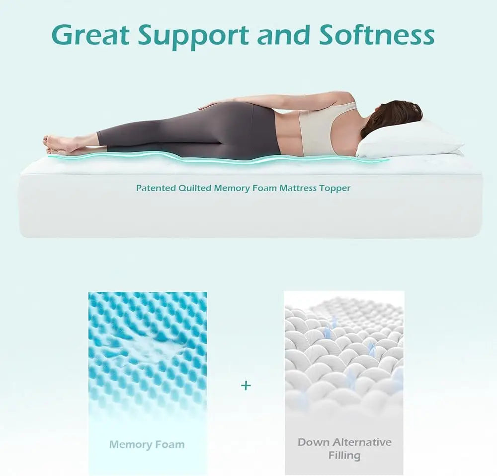Memory Sponge Mattress Pad - Extra Large, Super Comfortable, Breathable & Soft, Ultra Fine Fiber, Noise Free, 8-21 Inch Deep Poc