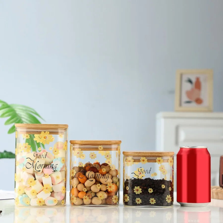 3 Pcs Glass Storage Cans Coffee Cans Candy Cans Snack Cans Miscellaneous Grain Cans Tea Cans Storage Cans Storage Cans with Bam