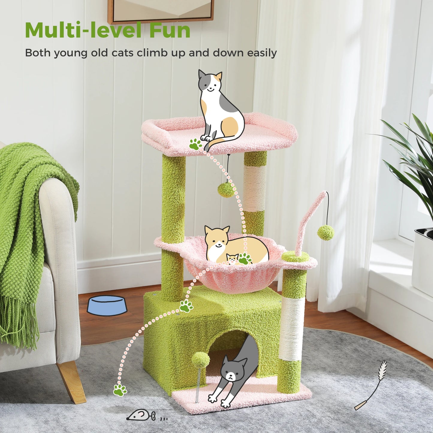 PEQULTICN 4-In-1 Cactus Cat Tree for Indoor Cats