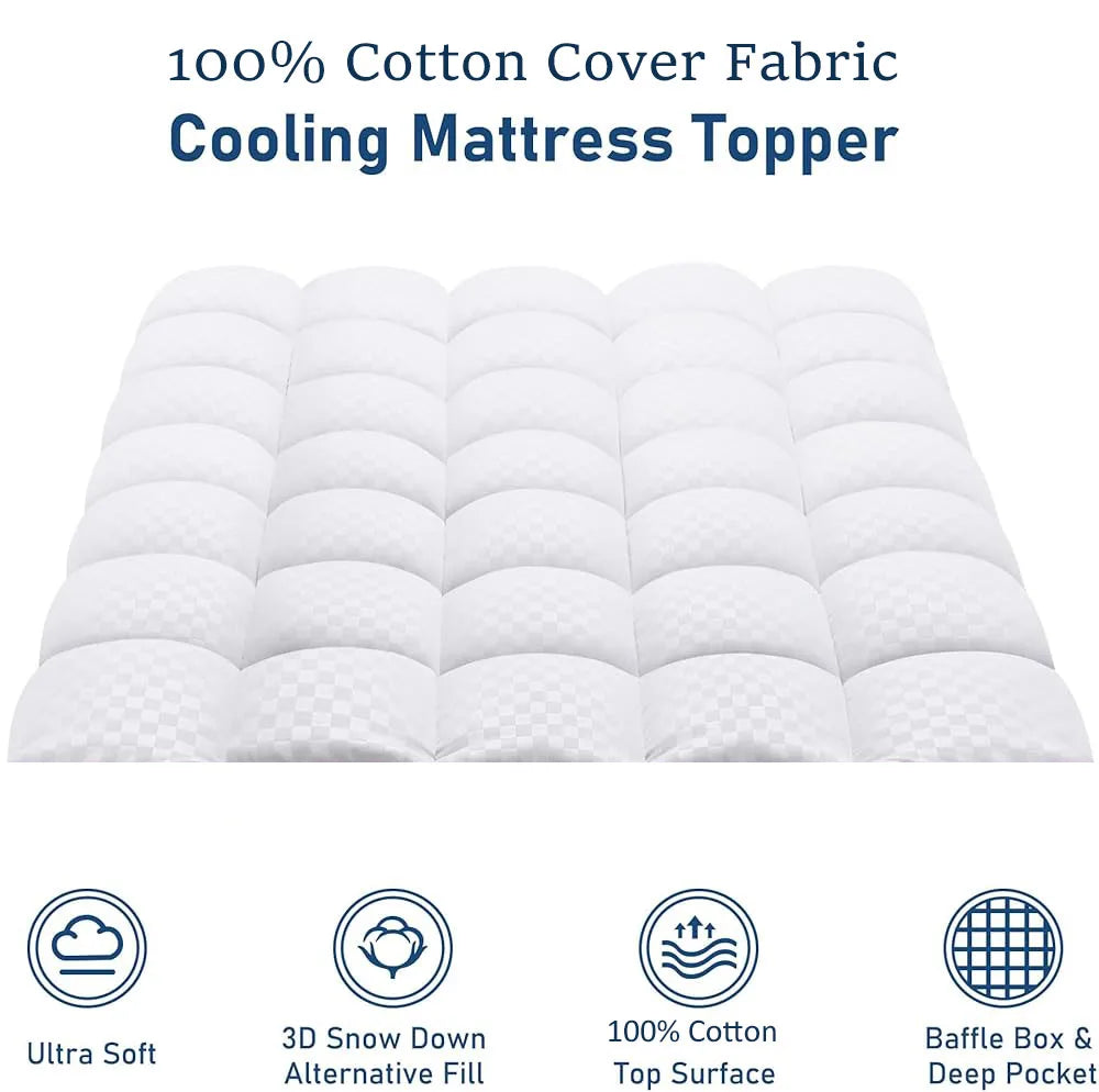 Washable Mattress Pad Quilted Fitted Mattress Protector Cotton Top Stretches up 8-21" Deep Pocket Cooling Mattress Topper Cover