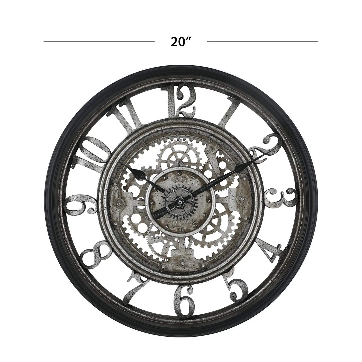 20-Inch Rustic Metal Arabic Wall Clock, Moving Gear Analog Design for Living Room & Office Decor.