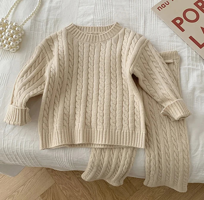 Korean Style Kids Knitted Clothing Set Pullover And Pants