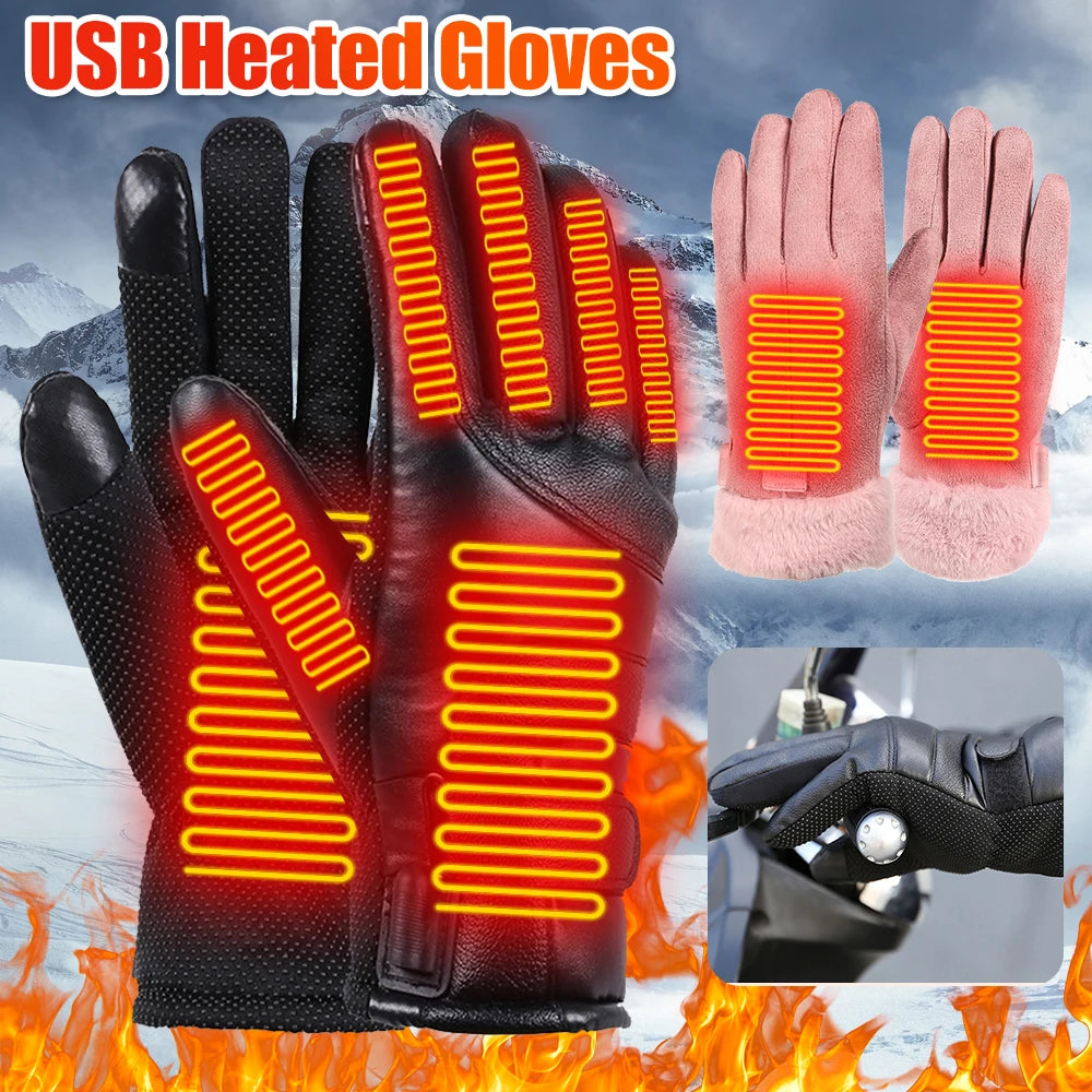 Electric Heating Gloves Men Women USB plug-in Electric Heated Gloves Winter Skiing Snowboarding Can Touch Screen Snow Gloves
