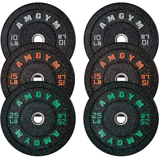 Bumper Plate Set with Colored Flecks 2 Inch Standards Weights Plates for Barbell Workouts and Strength Training High Bounce Low