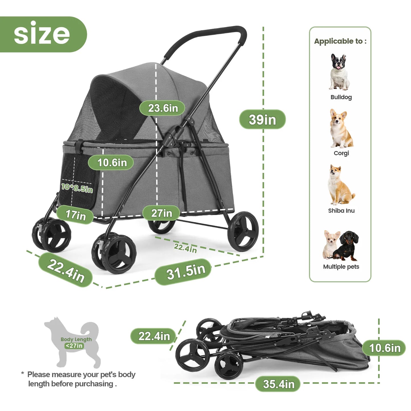 Wedyvko Luxury Pet Stroller Four Wheel Dog Carrier