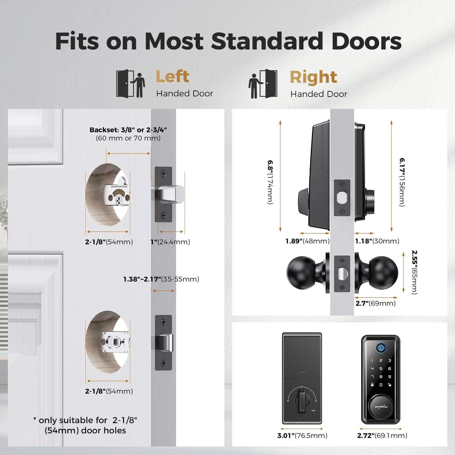 Arpha Smart Lock D601K Keyless Entry Door Lock Deadbolt with Handle Set Waterproof 5-in-1 Fingerprint Keyless Entry Door Lock