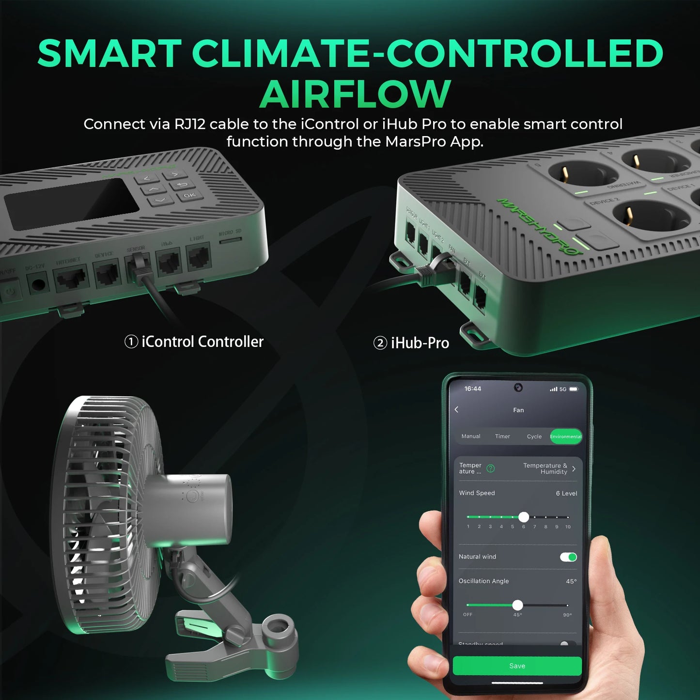 Mars Hydro Clip On Fan EC Motor Auto Oscillating