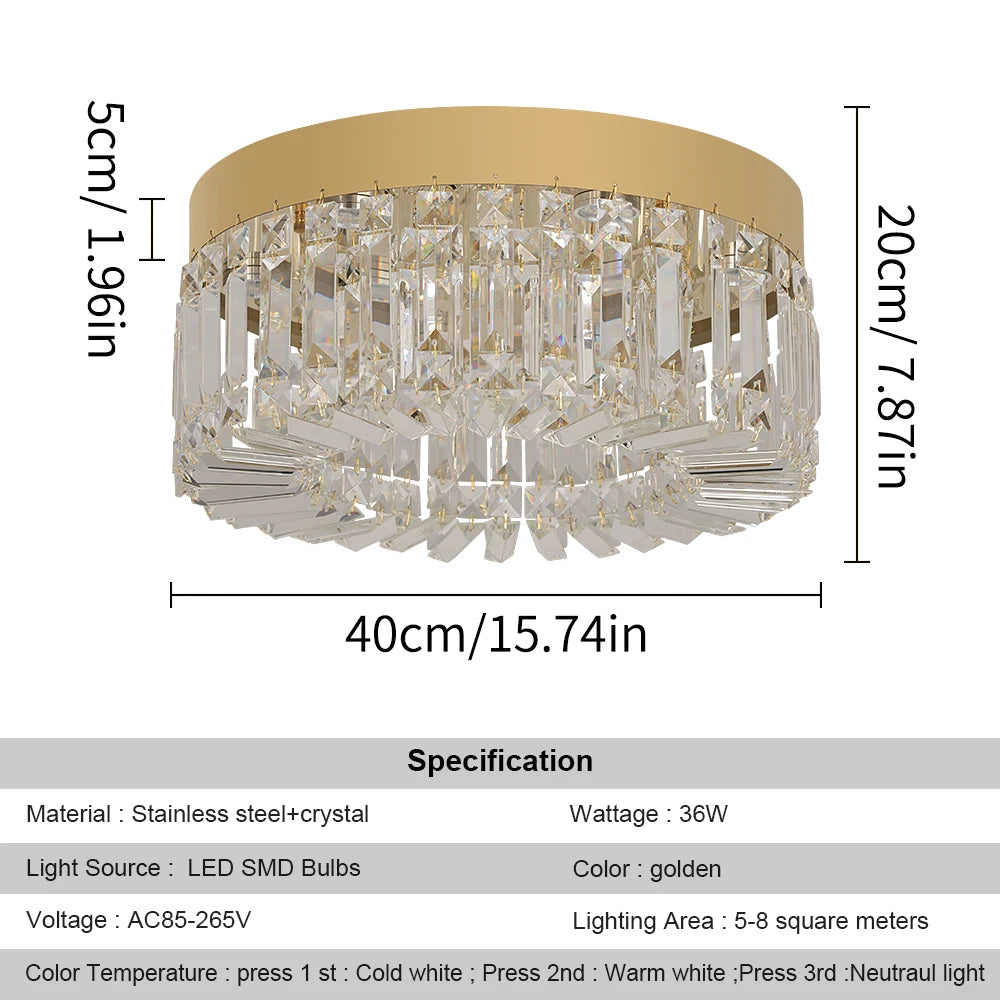 VETRULUS Crystal Ceiling Lamp Modern Chandelier for Living Room