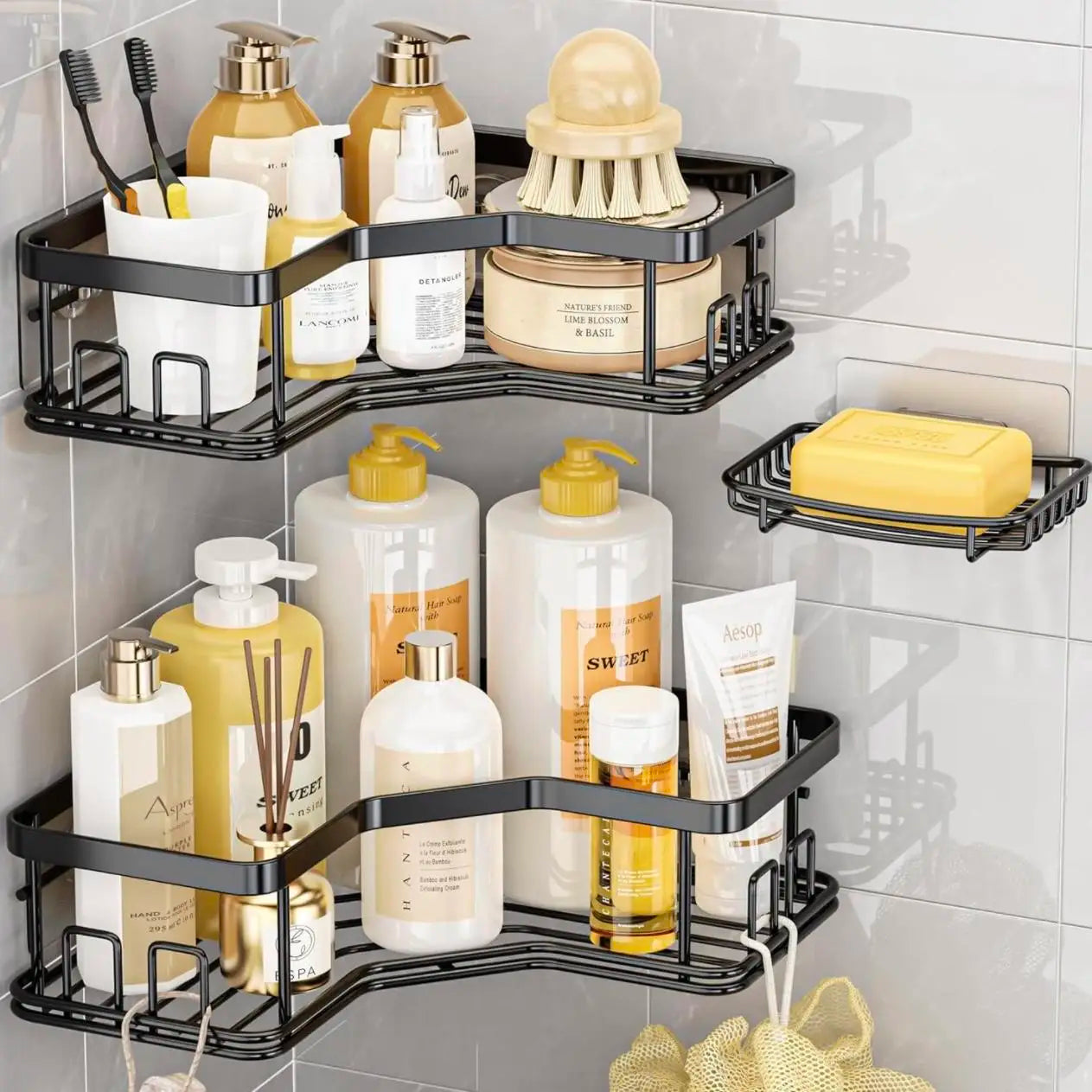 3/5 Pack Shower Organizer , Adhesive Shower Caddy with No Drilling,  Rustproof Stainless Steel for Bathroom and Storage&Kitchen