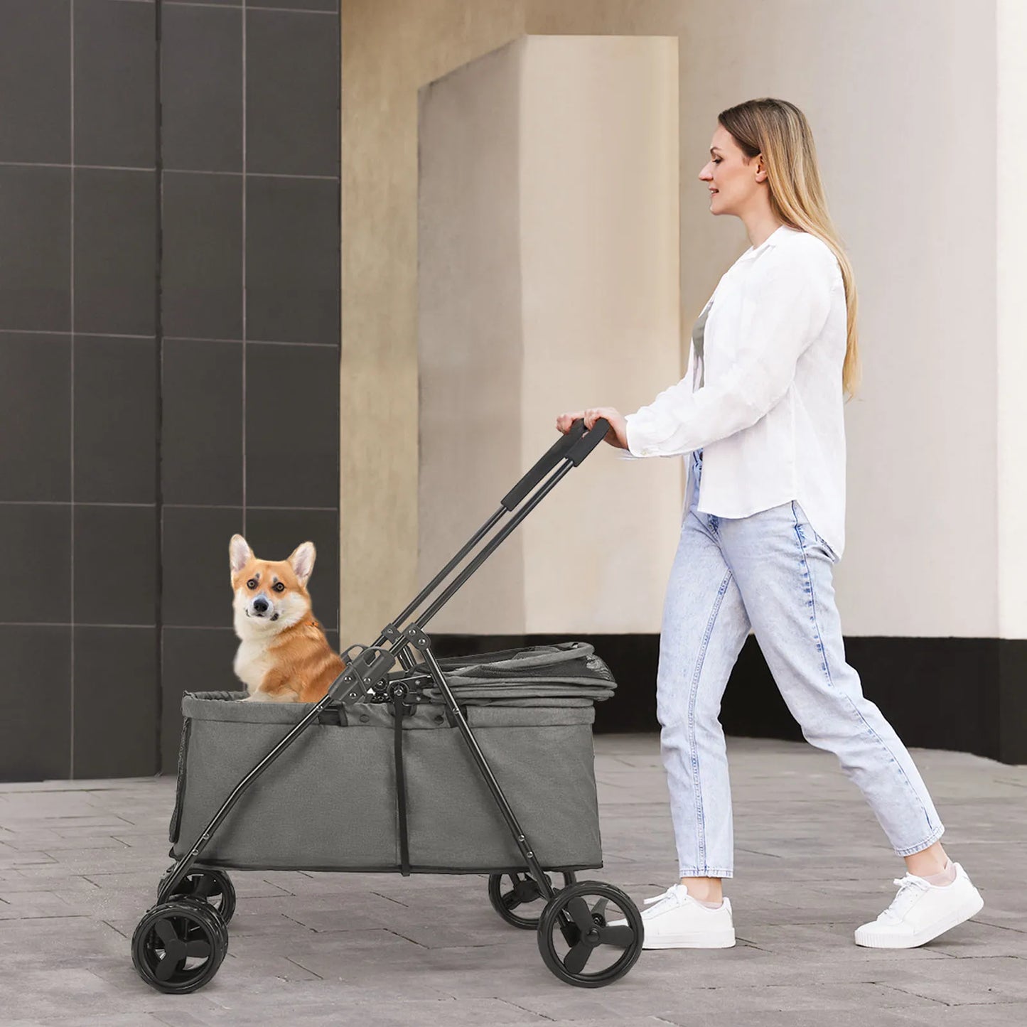 Wedyvko Luxury Pet Stroller Four Wheel Dog Carrier