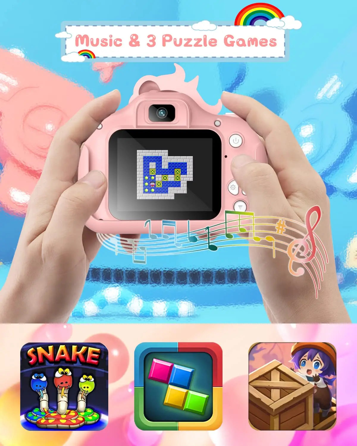 2.0" Kid's Camera 20MP 1080P HD Toddle Selfie Camera Cute Cartoon Digital Cmaera Toy With 32GB Card Gift For Girls & Boys