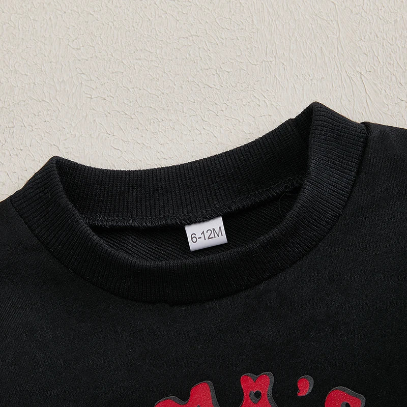 Toddler Boy Valentine’s Day 2-Piece Outfit Set Long Sleeve Sweatshirt Pocket Pants Kids Clothes for Love Day