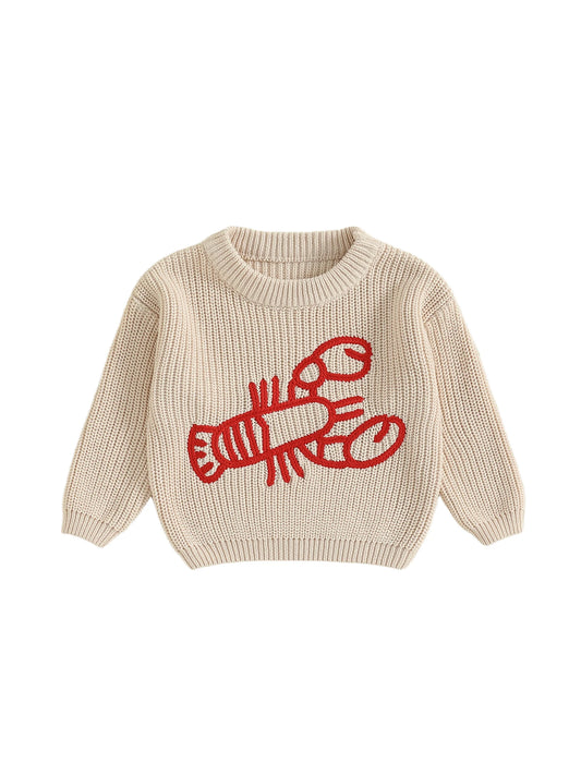 Children s Pullover Cozy Knit Sweater with Cute Crab Design Soft Winter Jumper for Toddlers Girls Boys Warm Clothes
