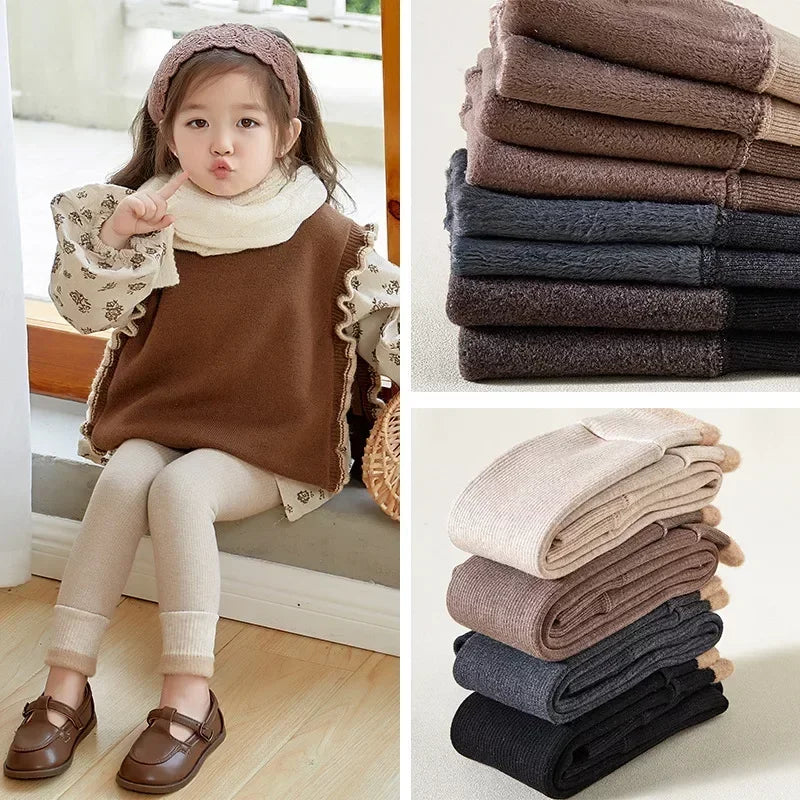 Baby Girls Cotton Warm Leggings Velvet Pants Korean Style