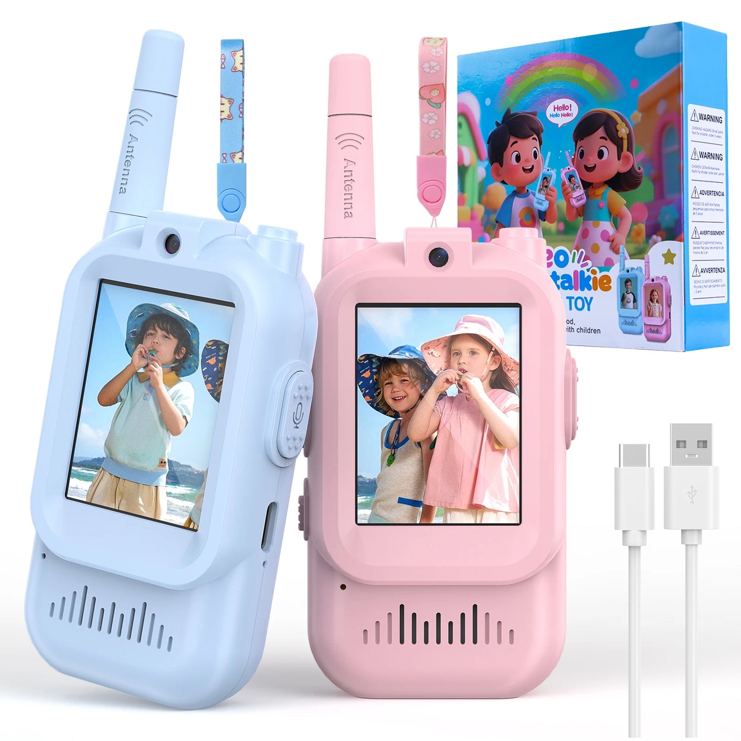 Kids Video Walkie Talkie Toys 2 Pack Rechargeable Interphone Toy with HD Camera & Voice Changer Gift Toys for Boys & Girls