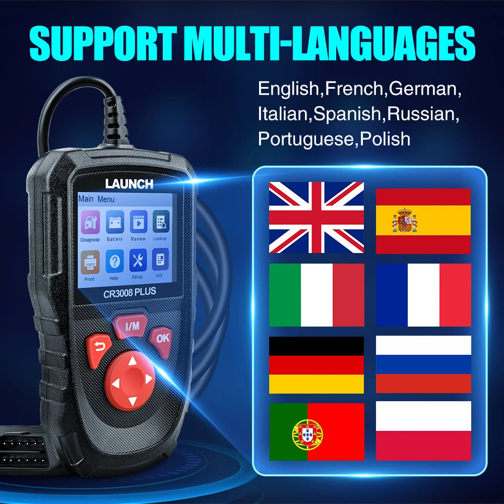 LAUNCH X431 CR3008 PLUS Full OBD2 Diagnostic Tools Car OBD OBD2 Automotive Scanner Check Engine Battery Free Update Online