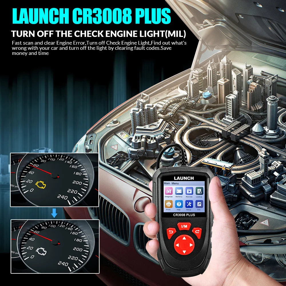 LAUNCH X431 CR3008 PLUS Full OBD2 Diagnostic Tools Car OBD OBD2 Automotive Scanner Check Engine Battery Free Update Online