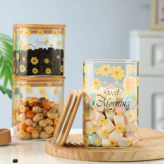 3 Pcs Glass Storage Cans Coffee Cans Candy Cans Snack Cans Miscellaneous Grain Cans Tea Cans Storage Cans Storage Cans with Bam