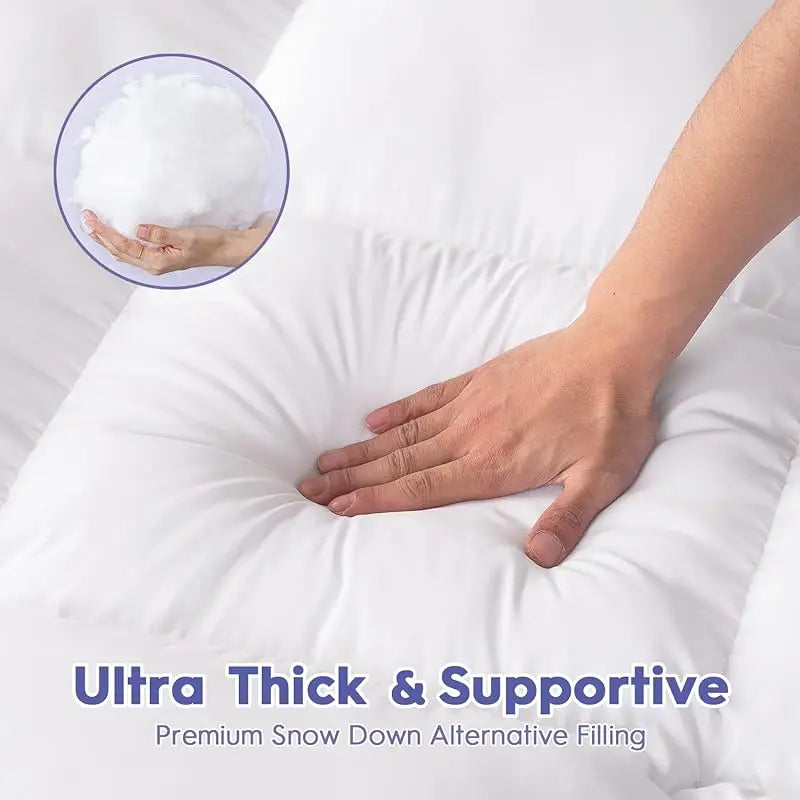 Extra Thick Mattress Topper Cooling Mattress Pad Cover for Back Pain, Soft Mattress Protector 3D+7D Snow Down Alternative Fill