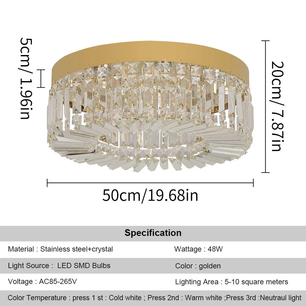 VETRULUS Crystal Ceiling Lamp Modern Chandelier for Living Room