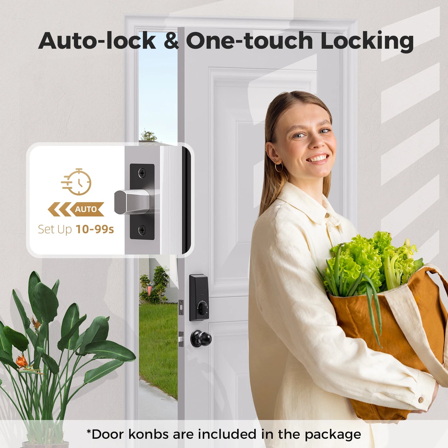 Arpha Smart Lock D601K Keyless Entry Door Lock Deadbolt with Handle Set Waterproof 5-in-1 Fingerprint Keyless Entry Door Lock