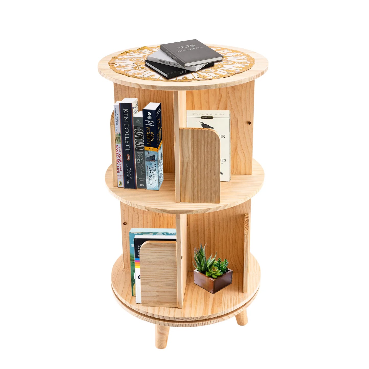 Multifunctional Storage Rack Rotating Bookshelf Miscellaneous Rack Living Room Organizer Floor-standing Solid Wood Bookcase