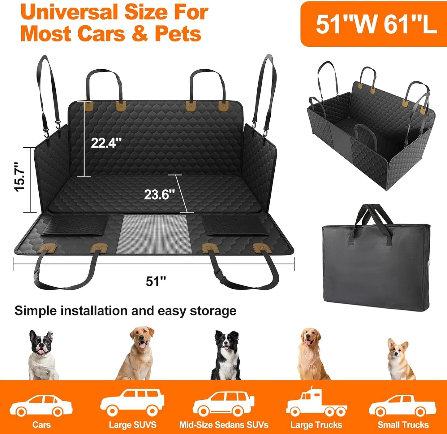 Wedyvko Waterproof Dog Car Seat Hammock Protector for Back