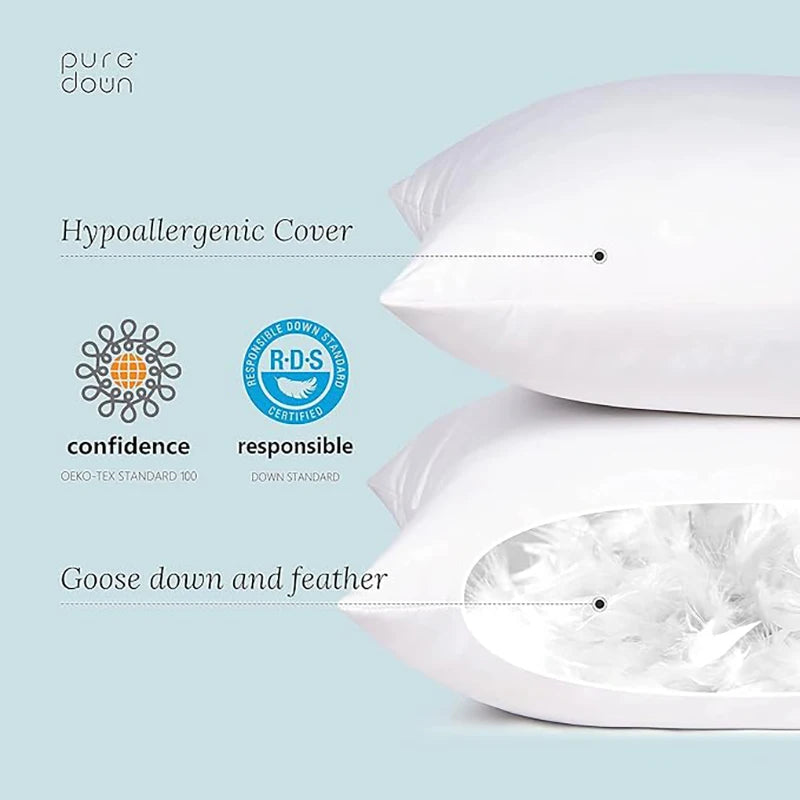 Luxurious 15% White Goose Down- 2pcs Hypoallergenic, Breathable, Supportive With Soft Cover For Ultimate Comfort, All-Season