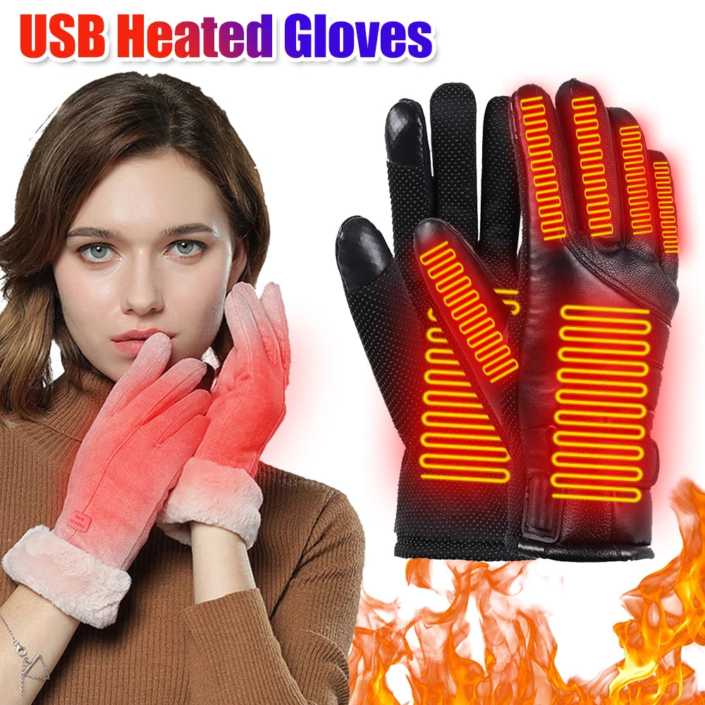 Electric Heating Gloves Men Women USB plug-in Electric Heated Gloves Winter Skiing Snowboarding Can Touch Screen Snow Gloves