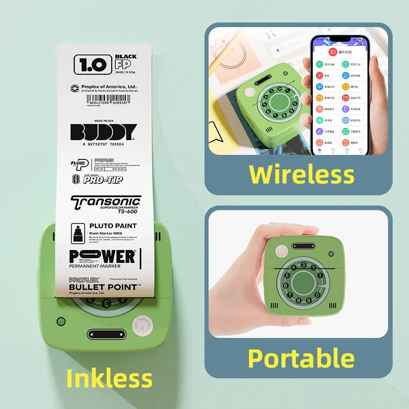 M1 Photo Pocket Printer with 2 Roll for iOS Android Bluetooth Mini Printers Sticker Thermal Printing  for Office Kitchen School