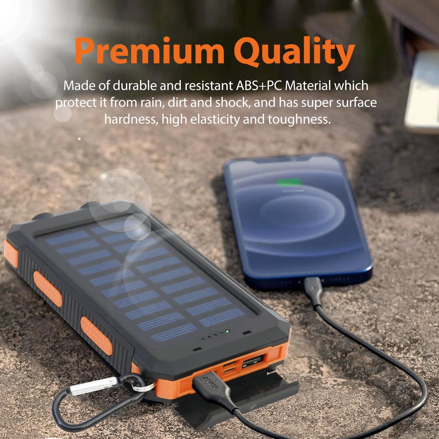 20000mAh Solar Power Bank Waterproof Portable Charger Dual USB