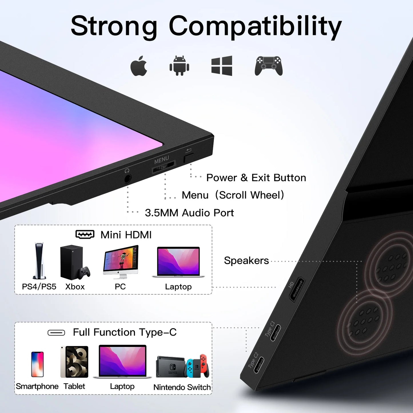 WUAWEB Portable Monitor for Laptop 1080P HDR USB C HDMI