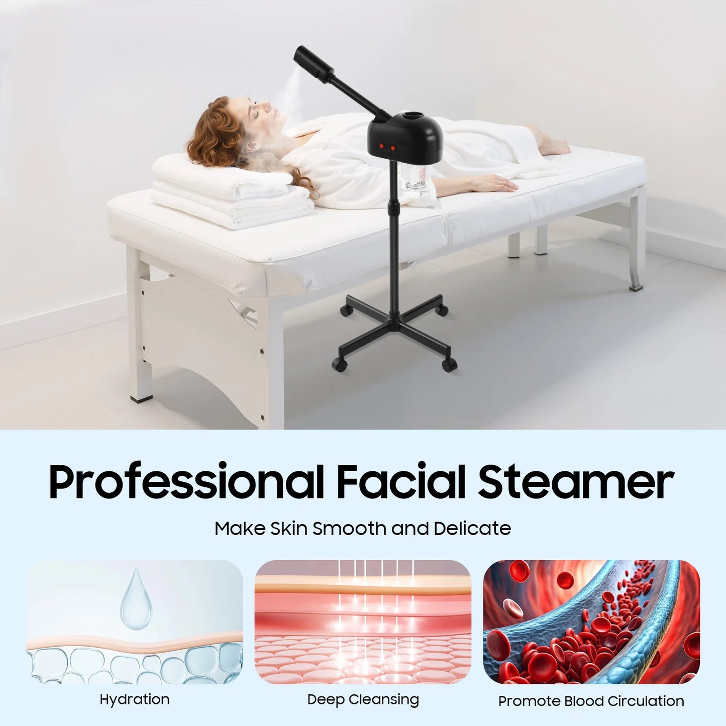 750ML Professional Facial Steamer, Hot Ozone Face Steamer, Nano Atomization Steamer for Salon Beauty and Spa Shop