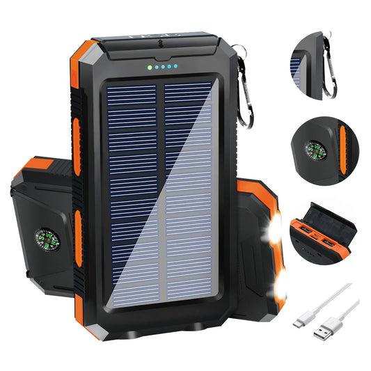 20000mAh Solar Power Bank Waterproof Portable Charger Dual USB