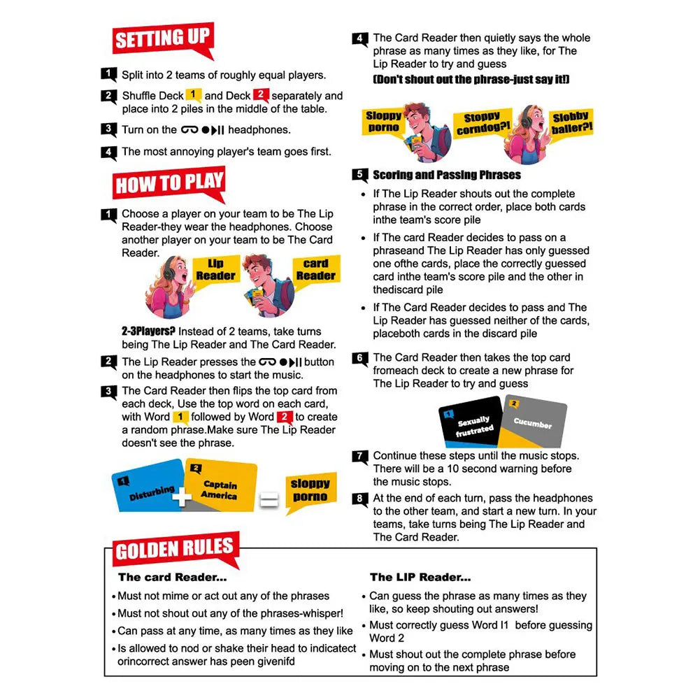 Sorry What Game Uncensored Lip Reading Party Game Based On The Headphone Challenge for Adults & Friends