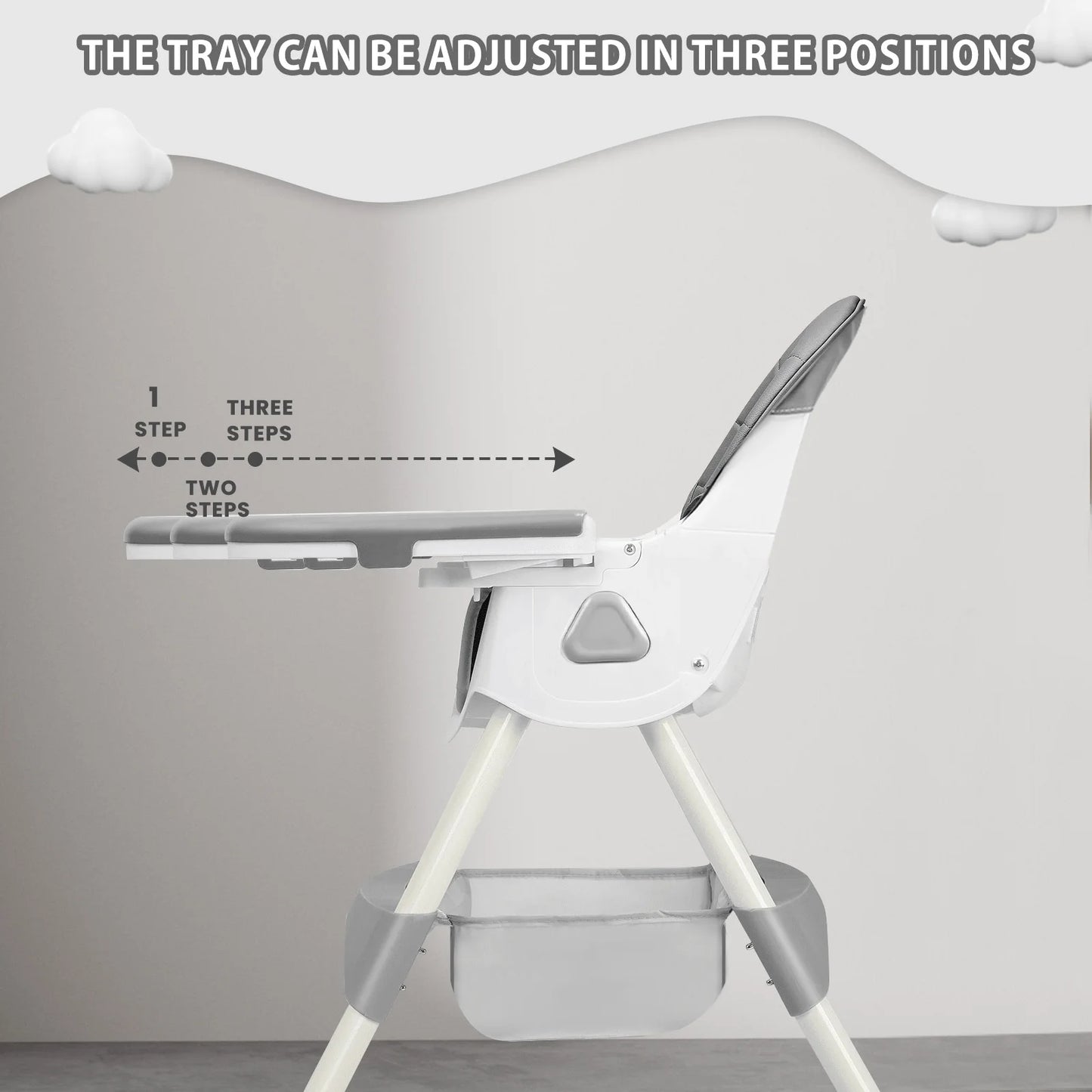 Foldable Baby High Chair 6 Months Plus, with Large Antislip Pad & ToyRack, Easy to Clean Feeding , E500
