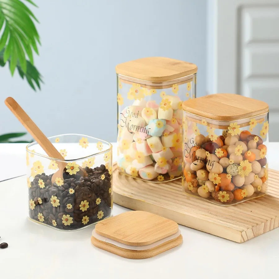 3 Pcs Glass Storage Cans Coffee Cans Candy Cans Snack Cans Miscellaneous Grain Cans Tea Cans Storage Cans Storage Cans with Bam