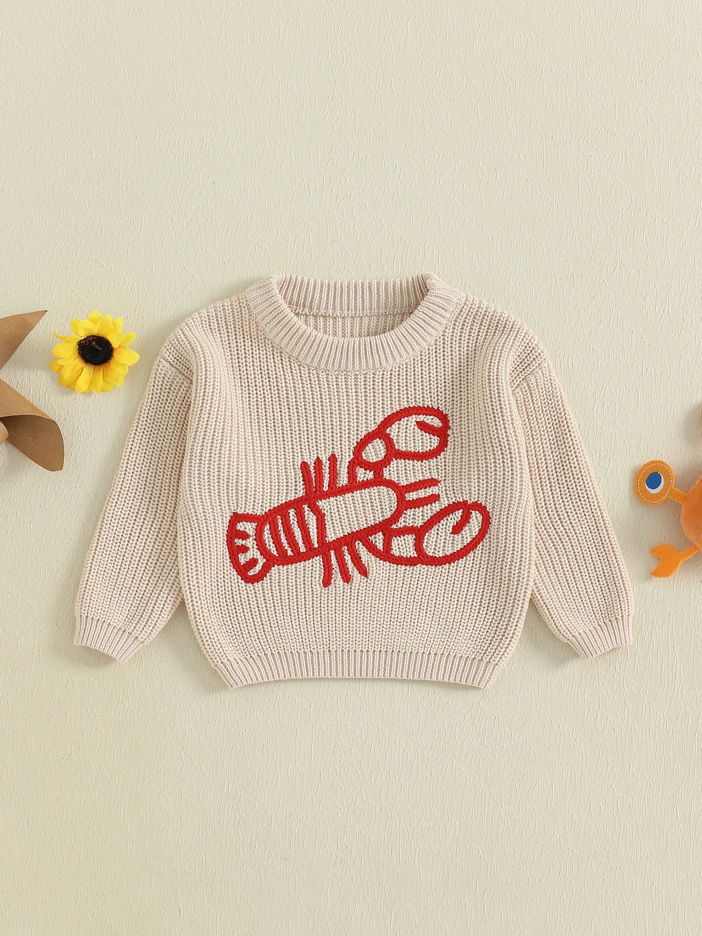 Children s Pullover Cozy Knit Sweater with Cute Crab Design Soft Winter Jumper for Toddlers Girls Boys Warm Clothes