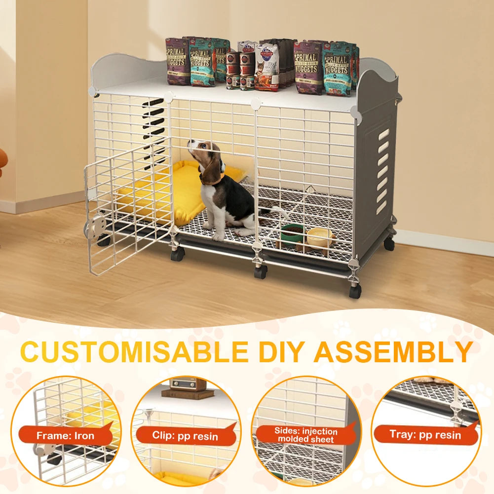 Shunmaii Indoor Dog House With Wheels And Tray Wired Crate