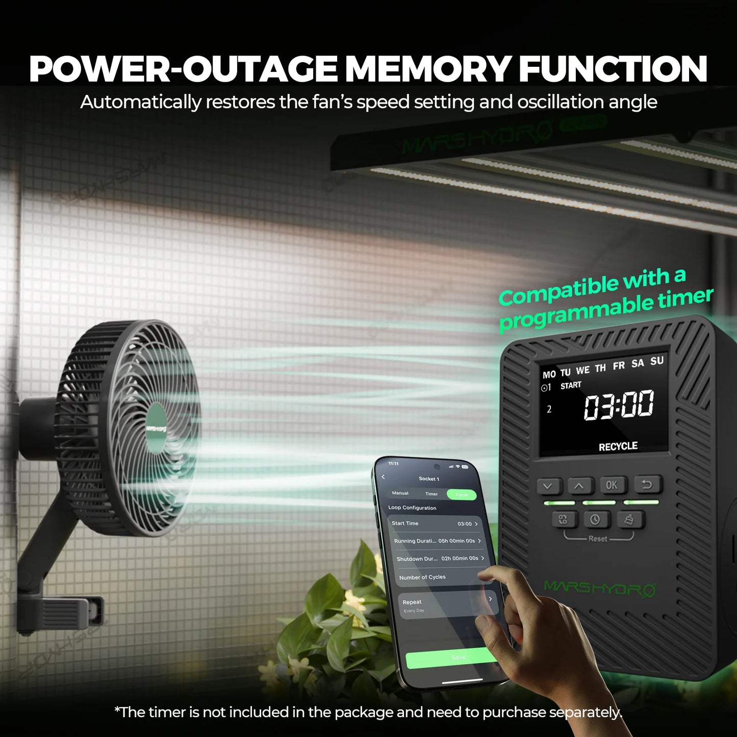 Mars Hydro Clip On Fan EC Motor Auto Oscillating