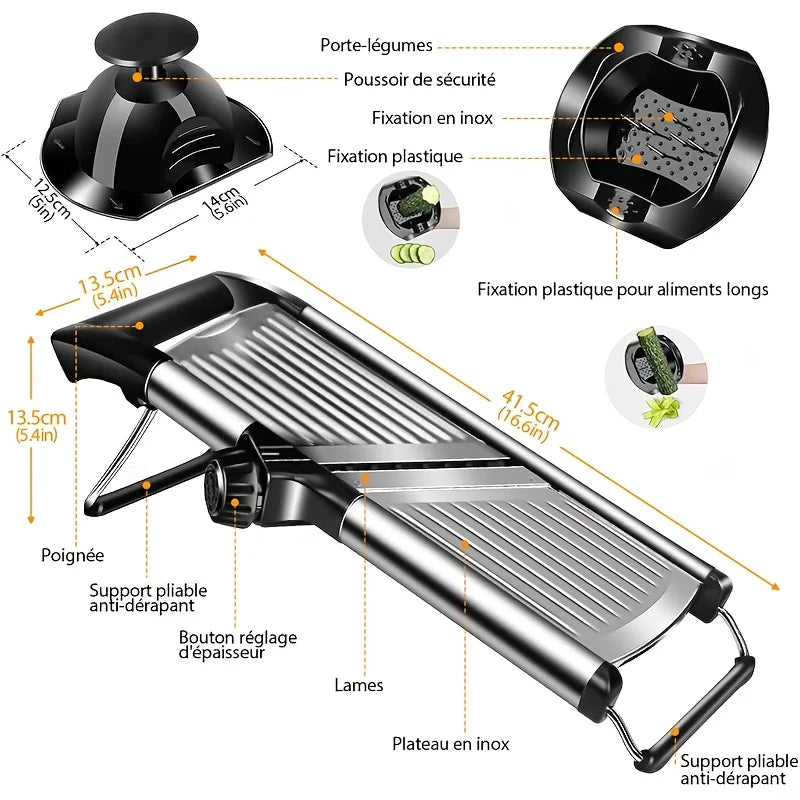 Stainless Steel Mandoline Slicer with 5 Interchangeable Blades and Safety Holder,Adjustable Vegetable & Fruit Cutter for Kitchen