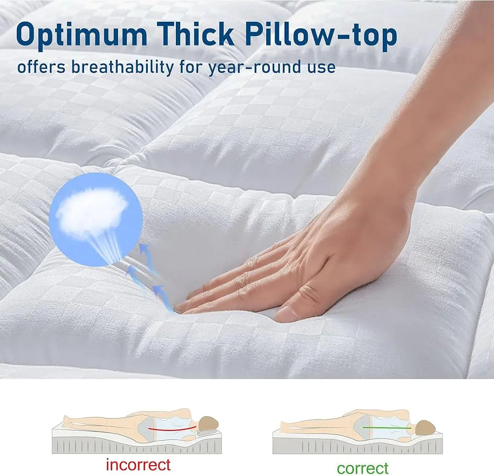 Washable Mattress Pad Quilted Fitted Mattress Protector Cotton Top Stretches up 8-21" Deep Pocket Cooling Mattress Topper Cover