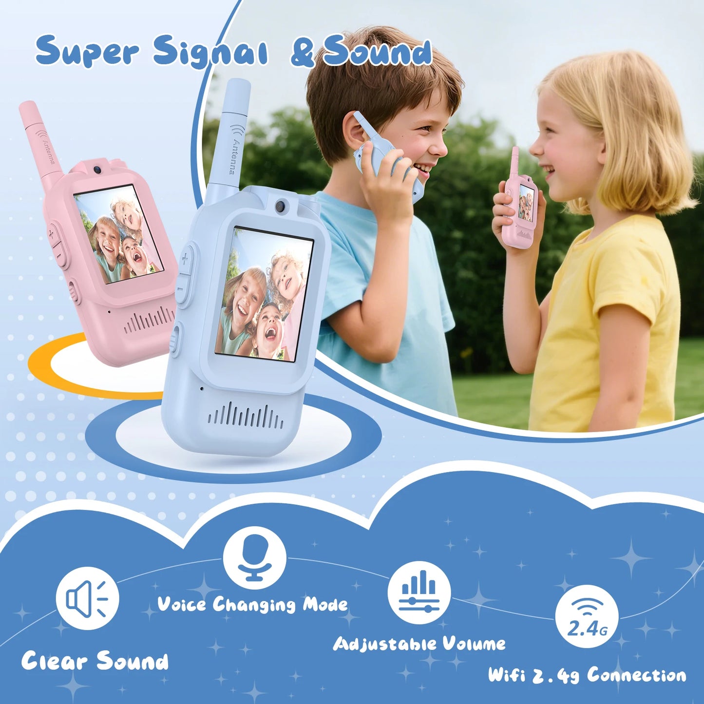 Kids Video Walkie Talkie Toys 2 Pack Rechargeable Interphone Toy with HD Camera & Voice Changer Gift Toys for Boys & Girls