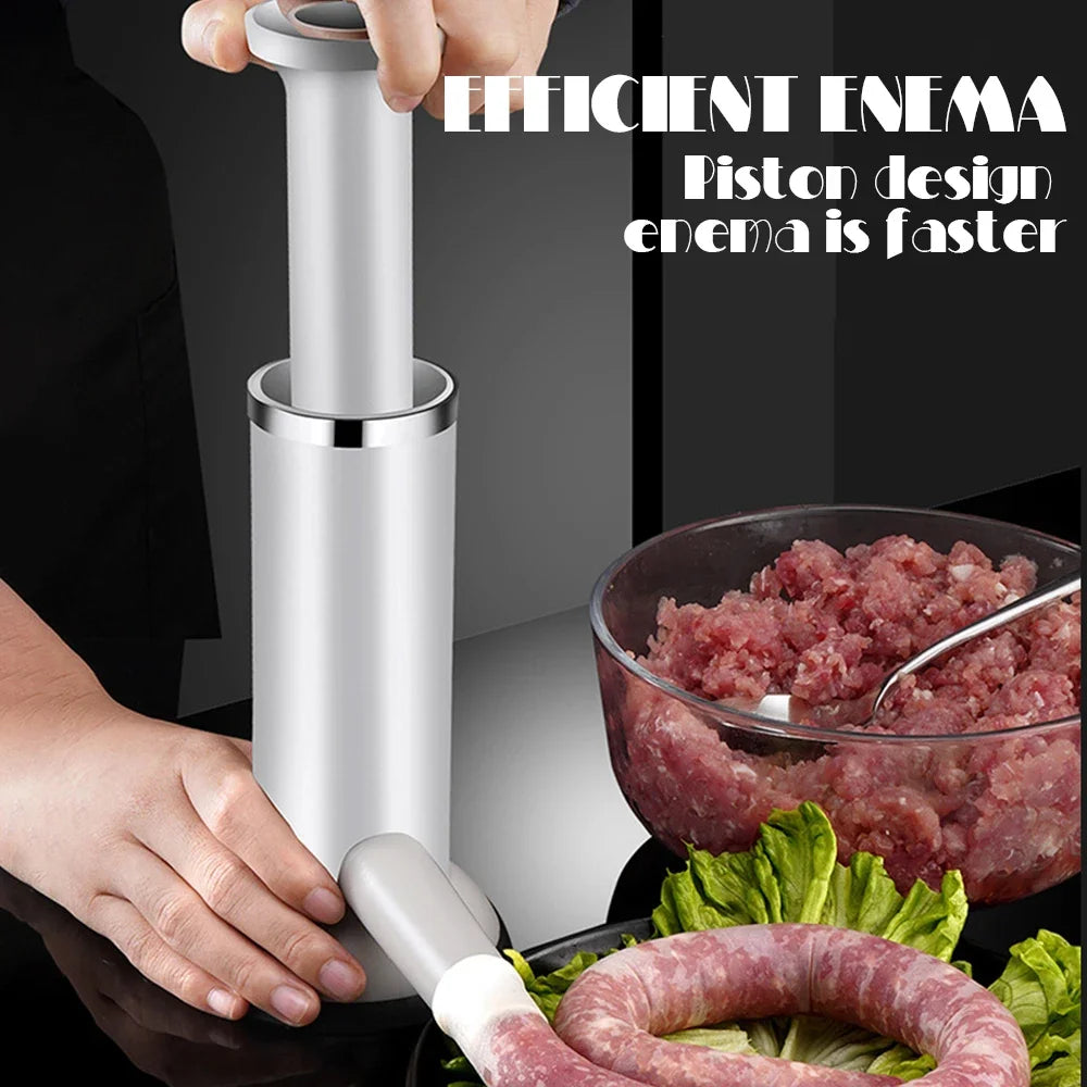2-in-1 Enema Meatball Maker Manual Sausage Stuffing Machine Sausage Stuffer Stainless Steel Food Processor Homemade Sausage Tool