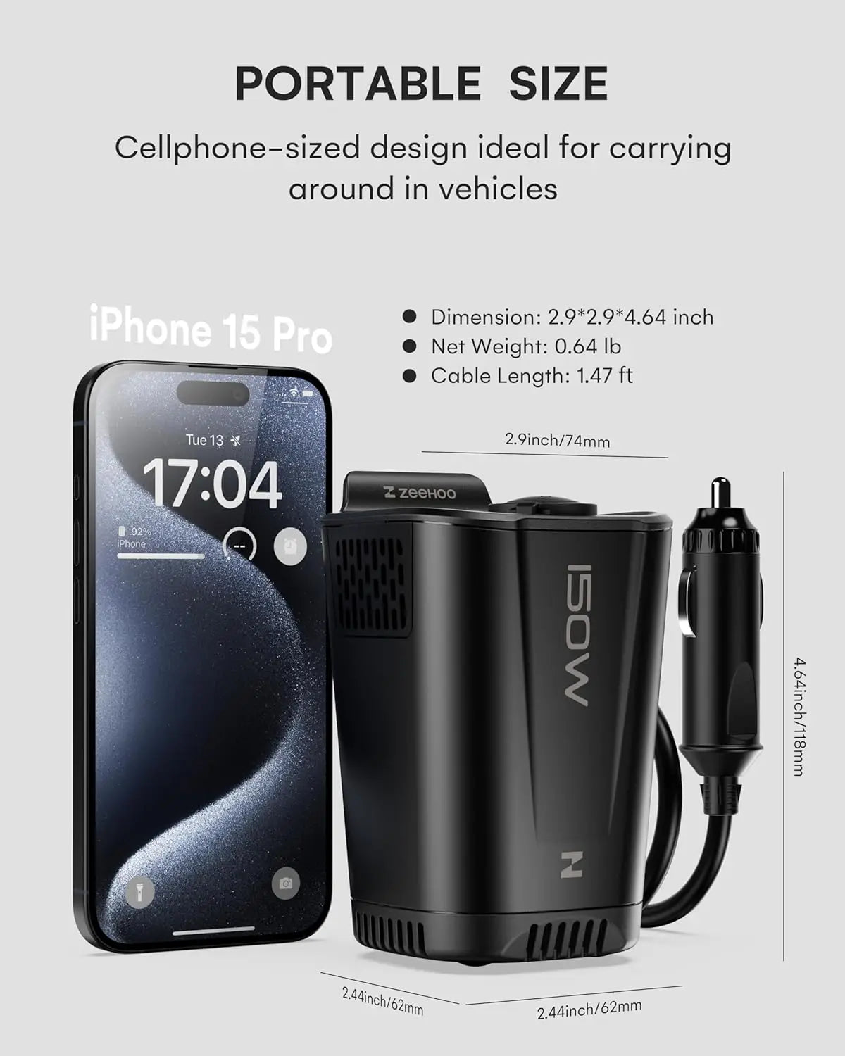 High-concerned Chemical Inverter 150W Car 12V To 110V AC 2 AC Outlets USB PD